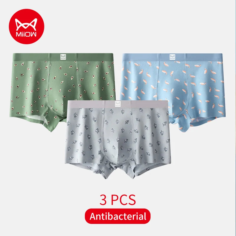 MiiOW Men's Underwear Set 3Pcs Antibacterial Funny Printed Boxers Briefs