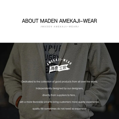 Maden Gray Hooded Sweatshirt for Men Polar Fleece Lining Thickened Warm Zippered Sports Cardigan Autumn and Winter Outer Jacket