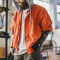 Maden Men's Retro Patchwork Color-Block Hooded Flight Jacket Orange Bomber Jacket Casual Zip-Up Lightweight Spring Fall Outwear