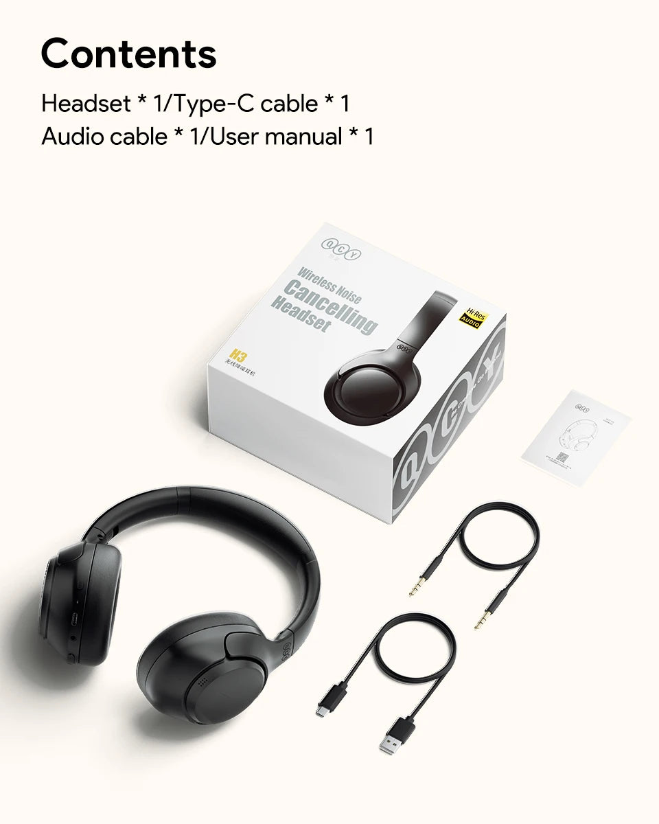 QCY H3 Wireless Headphones with Hybrid Active Noise Cancellation and 60Hrs Playtime, Hi-Res Audio, Bluetooth 5.4 Over Ear Design