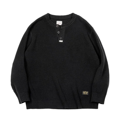 MADEN Black Henley Knit Pullover