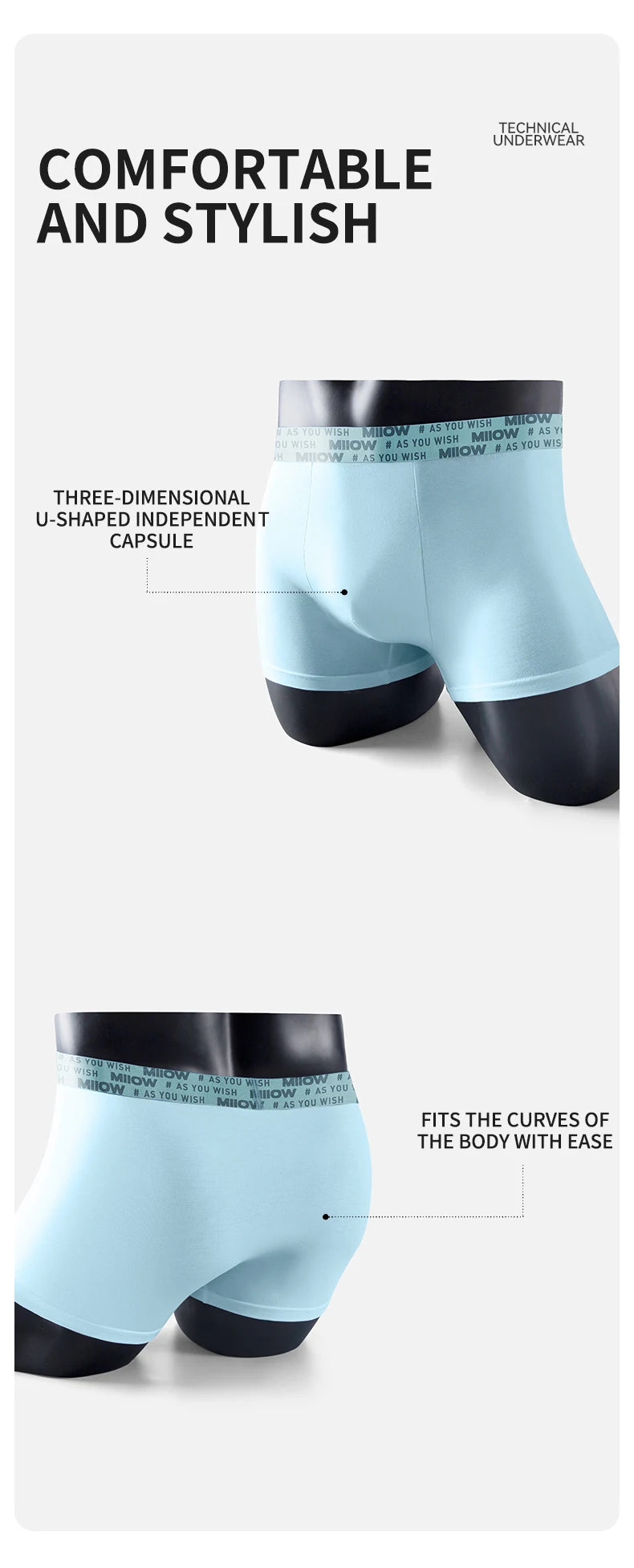MiiOW Men's Antibacterial Cotton Underwear - 3Pcs Boxer Shorts