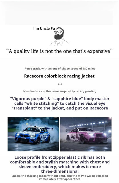 Maden Vintage Splice Racing Jacket Men's Spring Embroidered Outdoor Motorcycle Style Zip-Up Outerwear Lapel Casual Blue Jackets