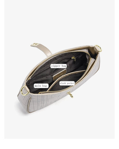 FOXER Cowhide Leather Women Baguette Shoulder Bag Light Luxury Ladies Crossbody Bag Fashion Sling Purse for Daily Dating Use