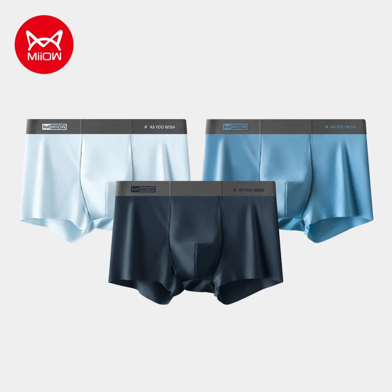 MiiOW Men Underwear Boxers - 3Pcs Cotton Antibacterial Crotch Silky Breathable Boxers