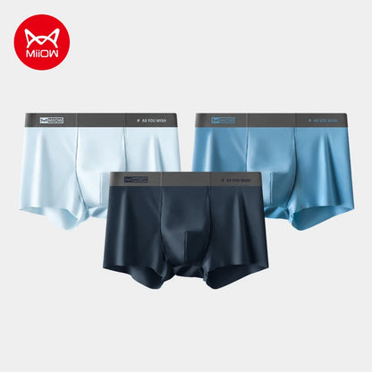 MiiOW Men Underwear Boxers - 3Pcs Cotton Antibacterial Crotch Silky Breathable Boxers