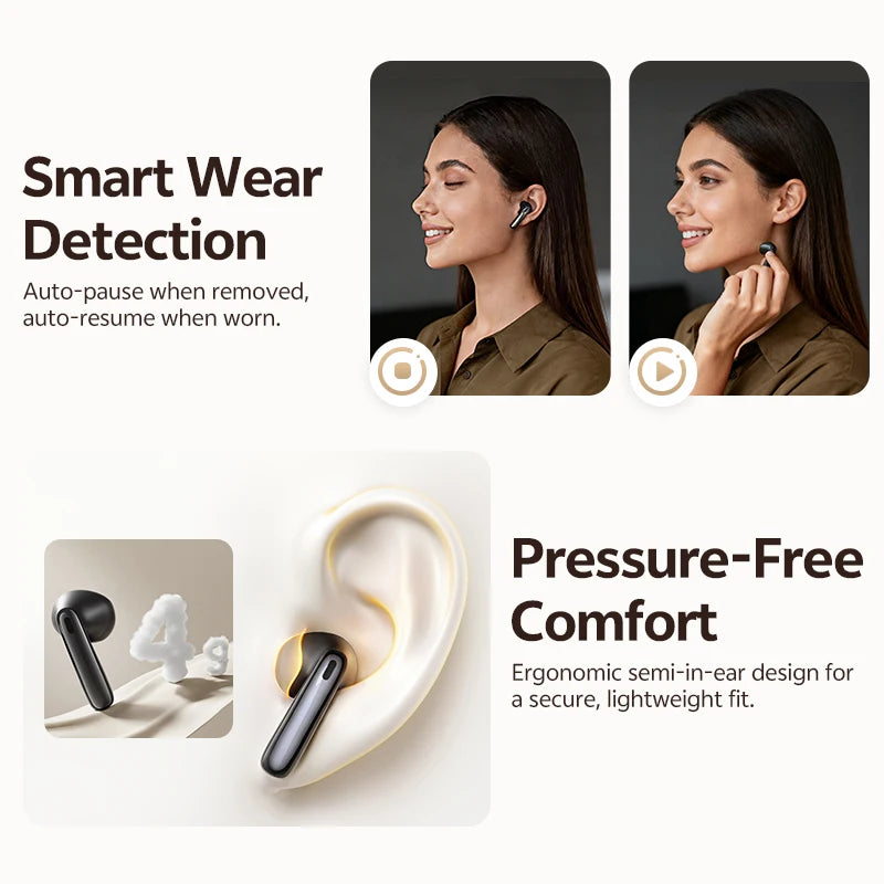QCY AilyBuds E50 Wireless Earbuds with Bluetooth 6.0, Spatial Sound, 11mm Drivers, In-Ear Detection, HT11 Bass Boost, and 40H Playtime - ShopHub