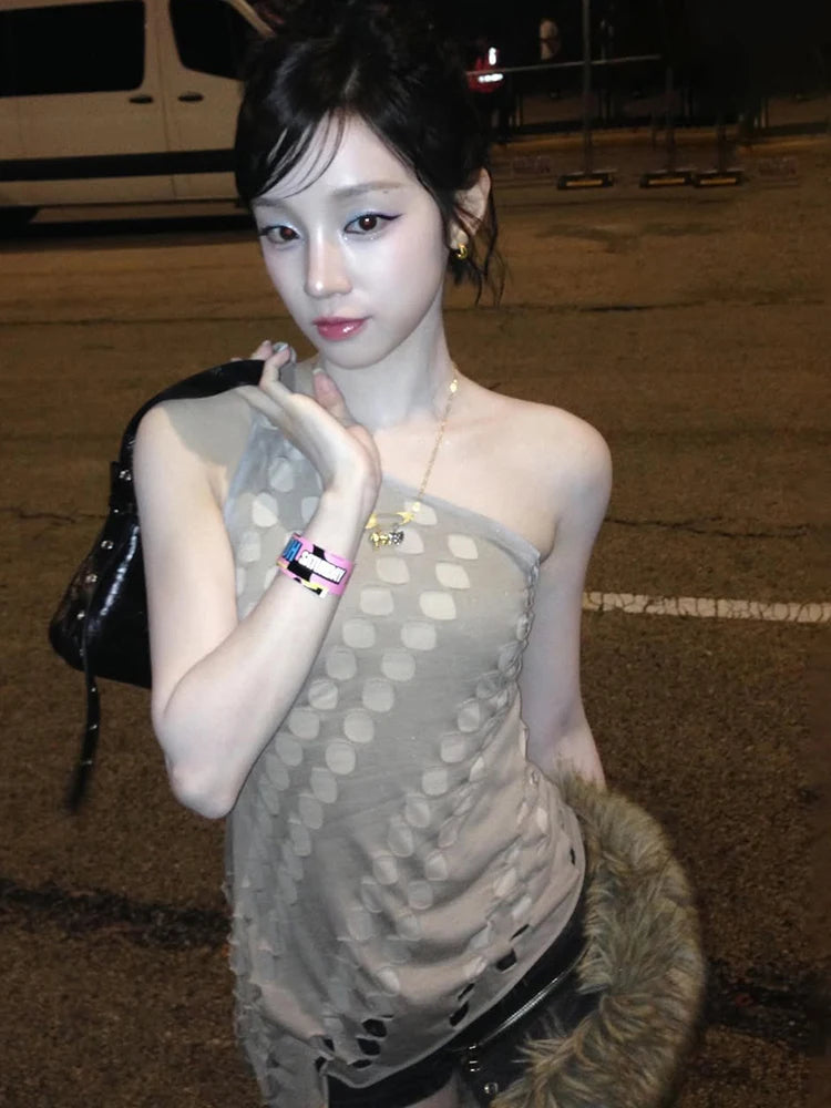 Kliou Irregular Hollow Shape Tank Top
