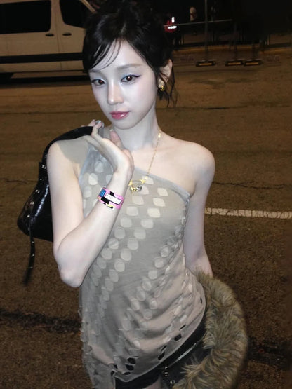Kliou Irregular Hollow Shape Tank Top