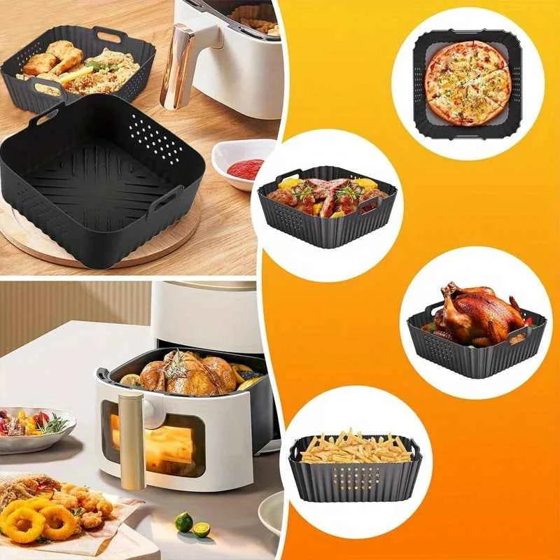 Single Pack Silicone Air Fryer Liner, Reusable Non-Stick Square Mat for Oven Baking, Dishwasher Safe