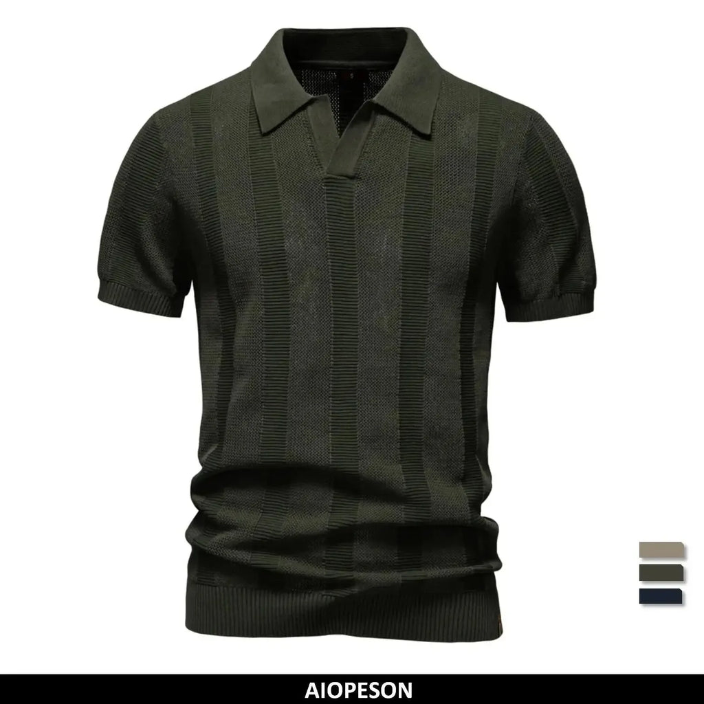 AIOPESON Men's Solid & Striped Mesh Polo Shirts - ShopHub