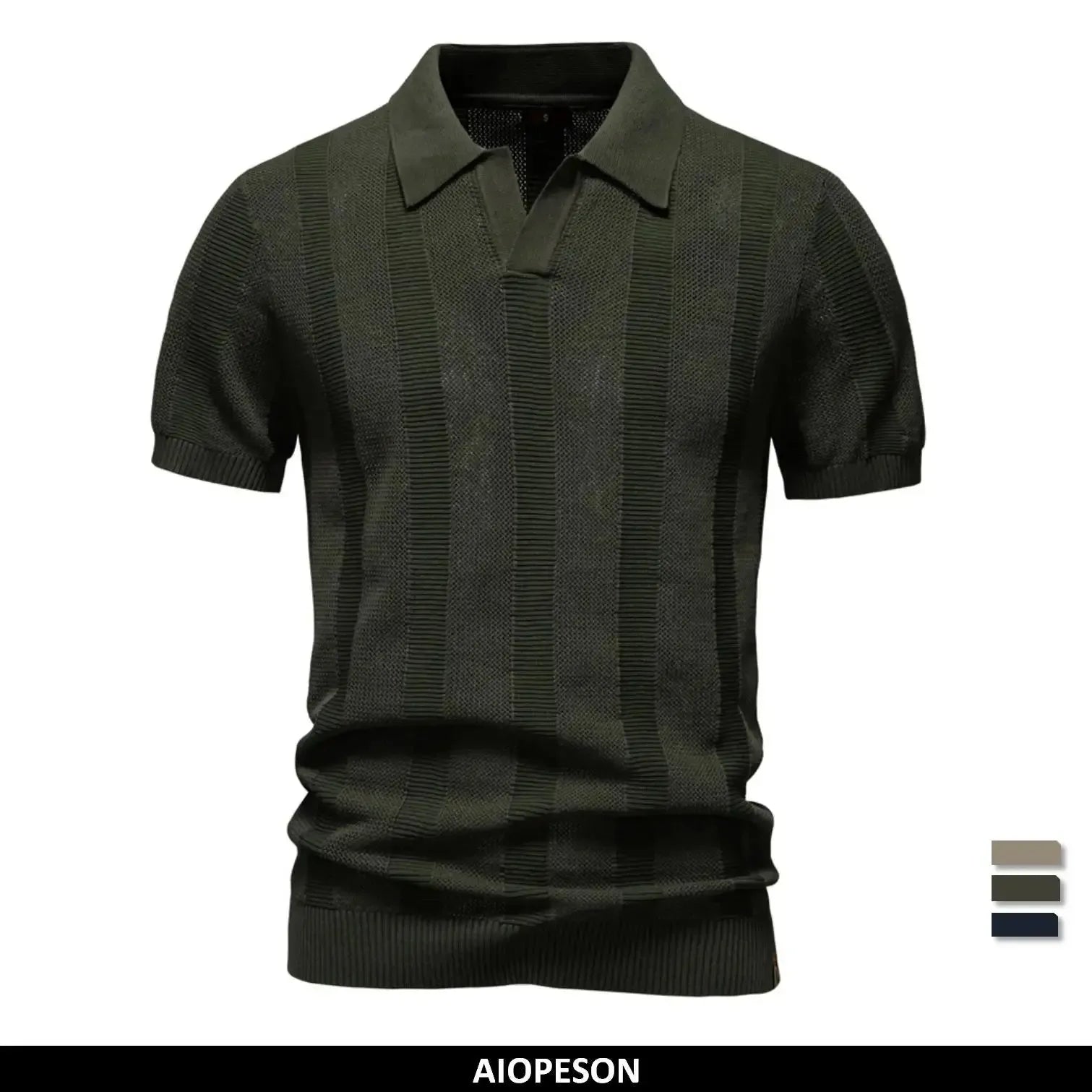 AIOPESON Men's Solid & Striped Mesh Polo Shirts - ShopHub