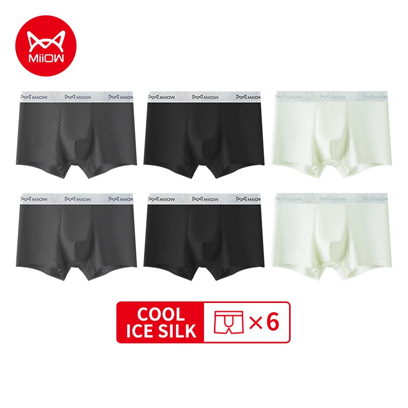 MiiOW 6Pcs Men's Summer Ice Silk Boxers - Antibacterial Breathable Mesh Underwear