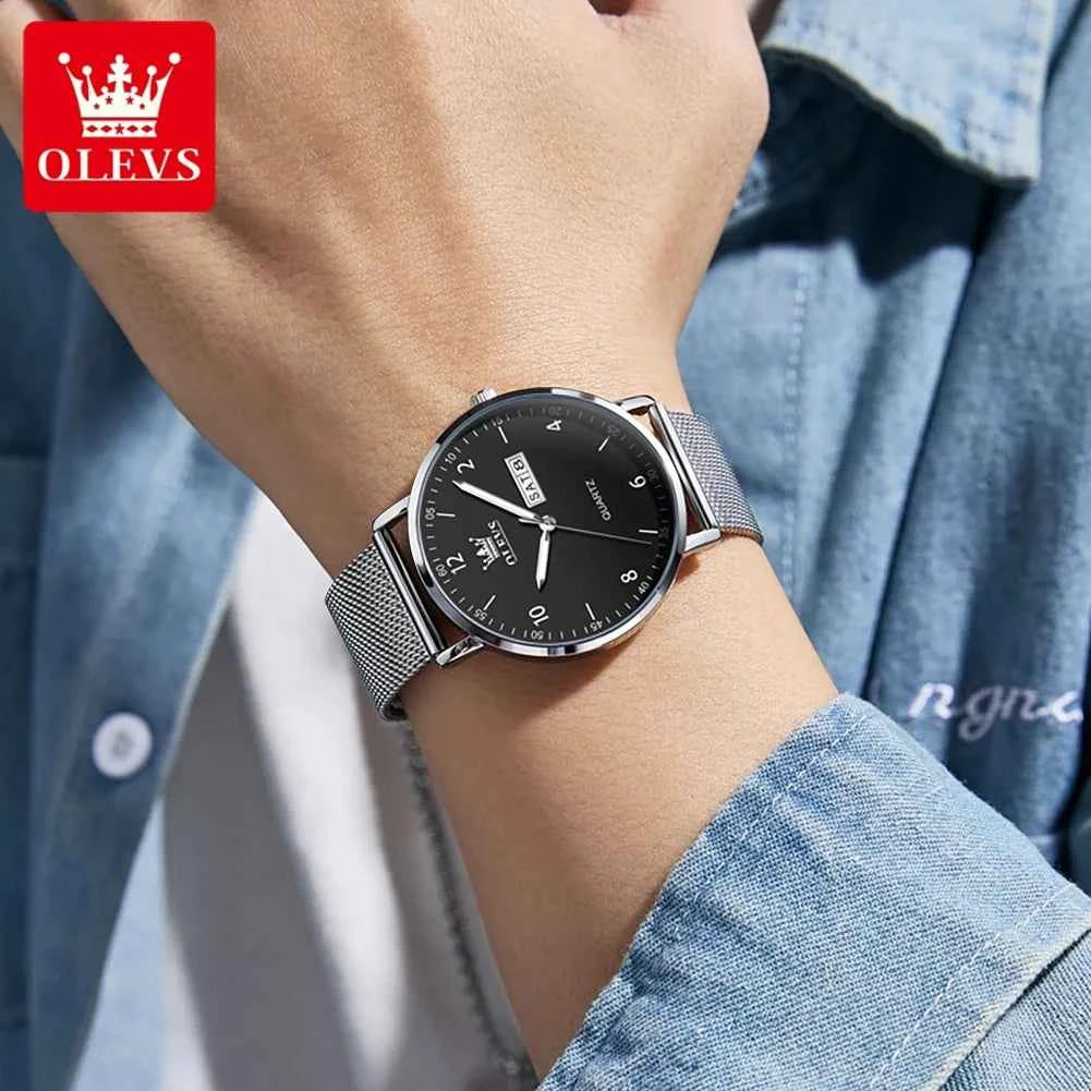 OLEVS 2996 Fashion Men Quartz Watch - Original Waterproof Luminous Stylish Minimalist Mesh Belt Elegance