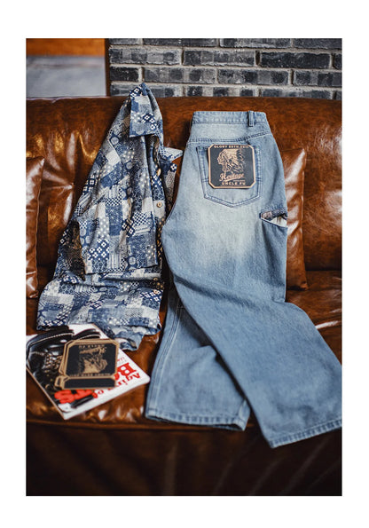 Maden Men‘s Vintage Boro Patchwork Parachute Jeans