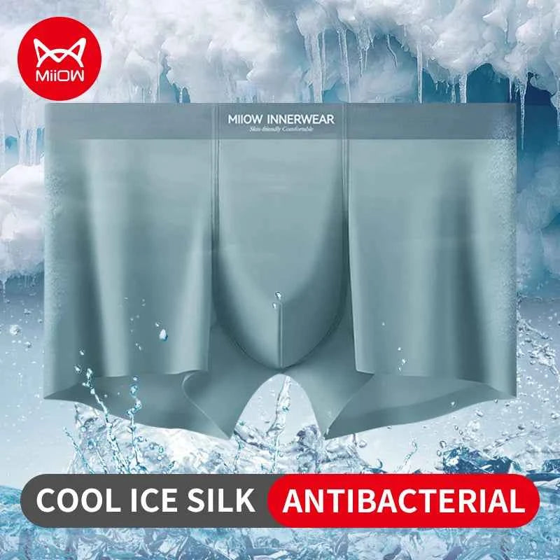MiiOW 3Pcs Ice Silk Men Underwear Boxer 10A Antibacterial Men's Panties Mint Mesh Crotch Man Underpants Silky Smooth Boxershorts
