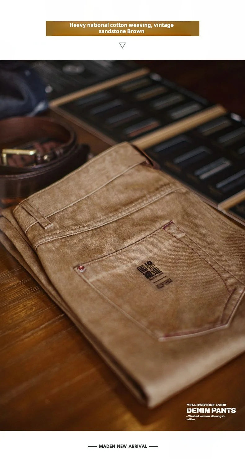 Maden Vintage Men's Washed Brown Jeans