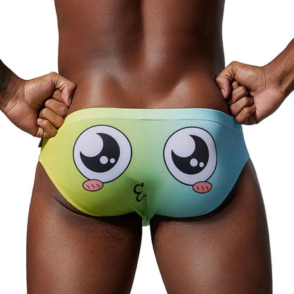 SEOBEAN Men's Trendy Triangle Underpants Sexy Tight Cartoon Style Gradient U Convex Pouch Tight Fit Pants