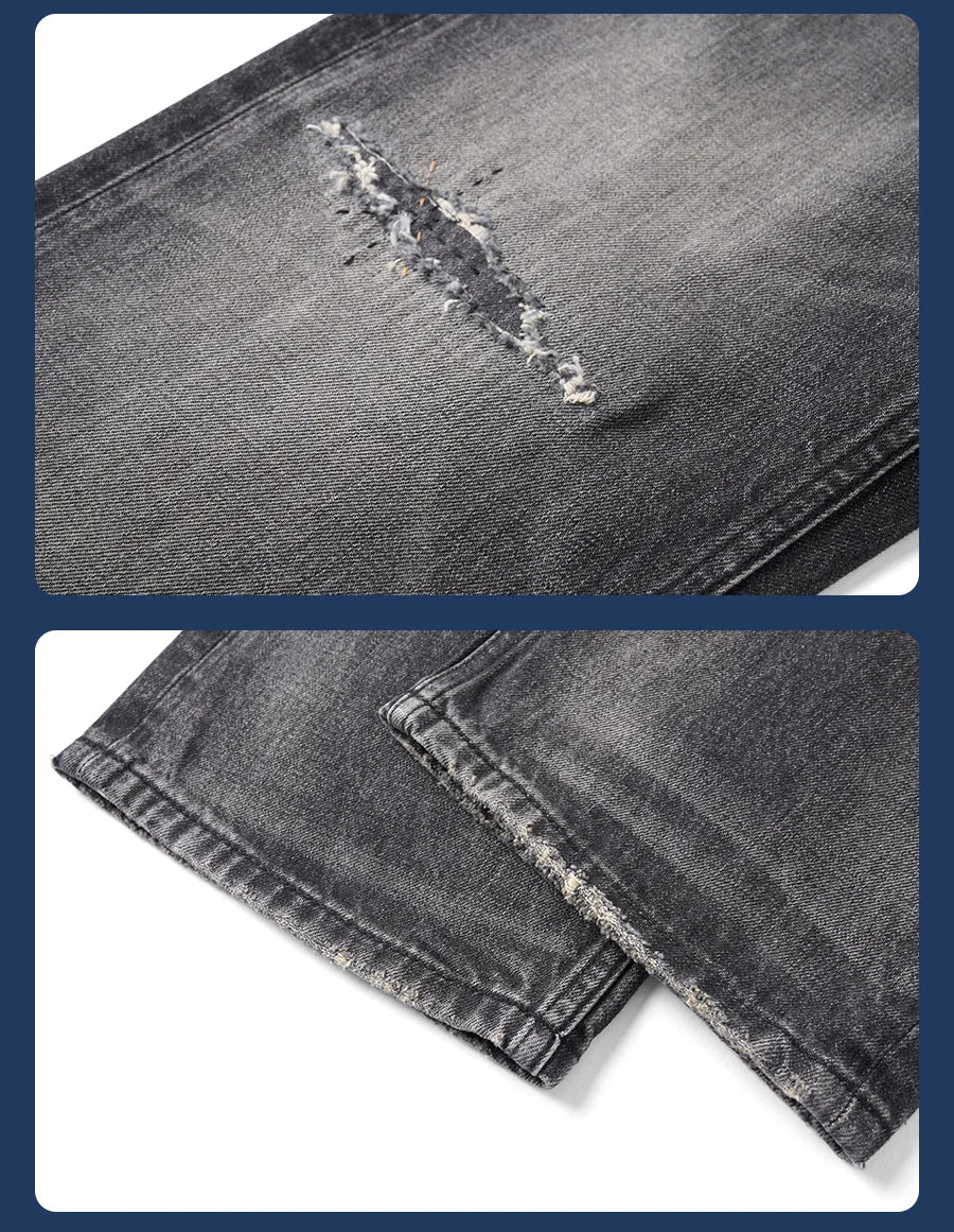 SIMWOOD High Standard 2026 Autumn New 13.5oz Loose Relax Washed Jeans Men Patched Denim Vintage Distressed Streetwear Pants
