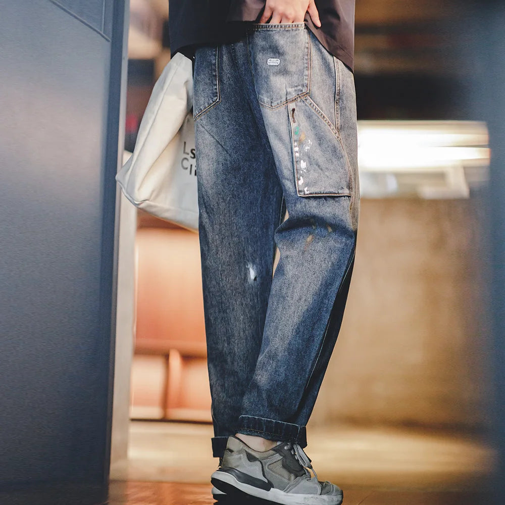 Maden Light Blue Splash-ink Graffiti Jeans