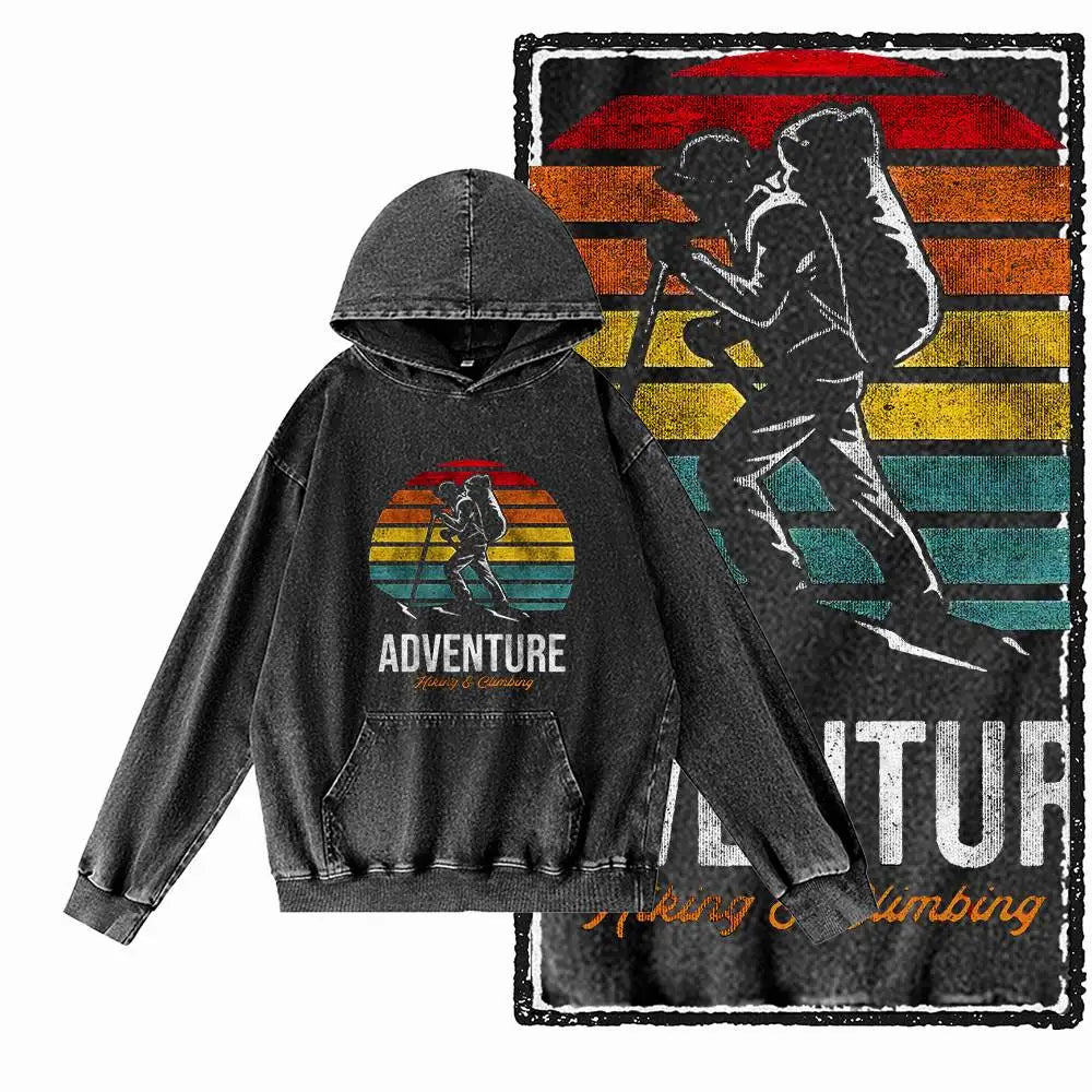 Off-Grid Adventure Graphic Acid-Washed Black Hoodie