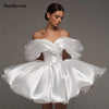 Smileven A Line Soft Satin Off The Shoulder Short Wedding Dress