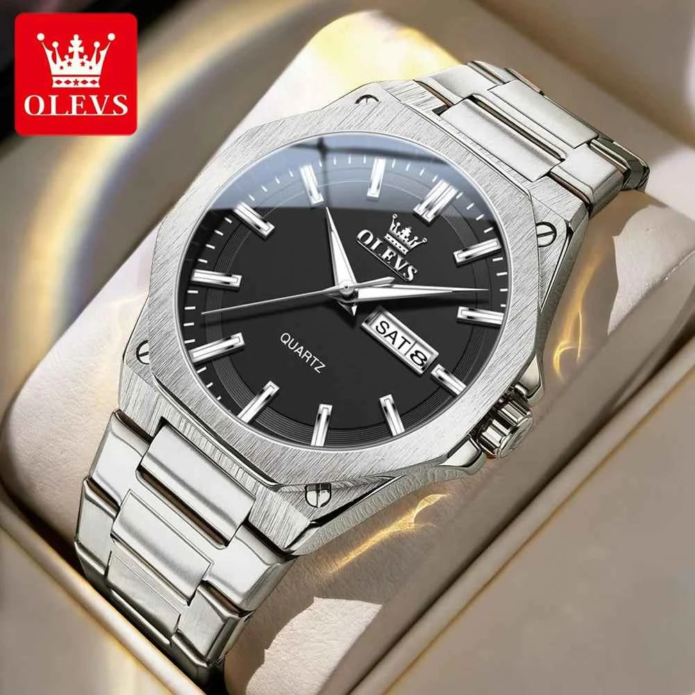 OLEVS 3733 Men Quartz Watch with Night Light Function, 30m Waterproof, Week Date Display - Luxury Sports and Business Brand Watch
