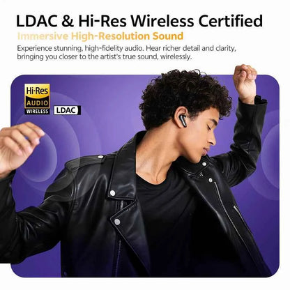 QCY HT18 Wireless Earbuds Bluetooth 6.0 with Hi-Res LDAC, Adaptive ANC, Dual-Driver Design, and In-Ear Detection