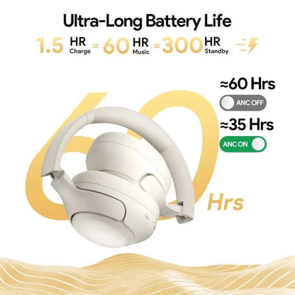 QCY H3 Wireless Headphones with Hybrid Active Noise Cancellation and 60Hrs Playtime, Hi-Res Audio, Bluetooth 5.4 Over Ear Design
