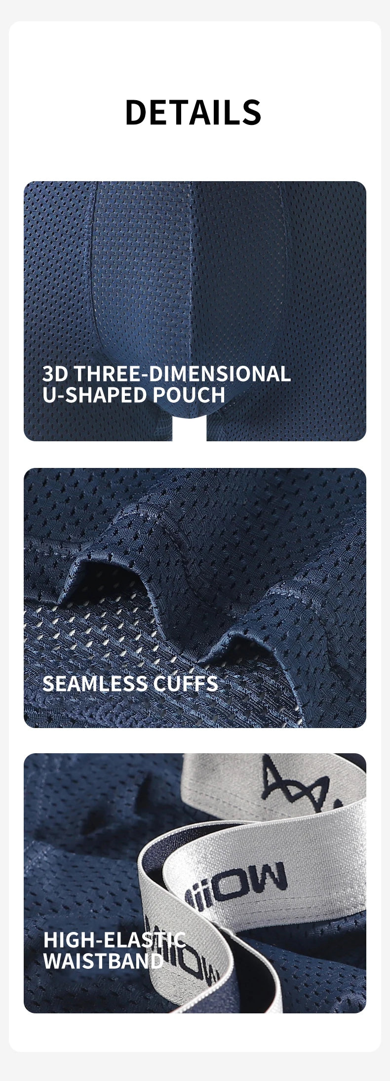 MiiOW Men's Ice Silk Underwear 4Pcs Breathable Mesh Boxers Antibacterial Crotch