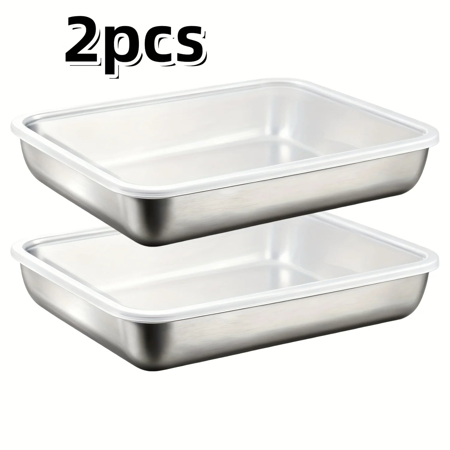 2Pcs Stainless Steel Food Trays with Lids
