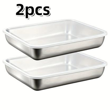 2Pcs Stainless Steel Food Trays with Lids