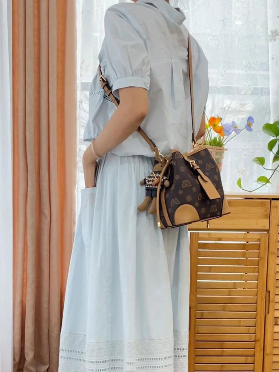 FOXER Women Fashion Crossbody Bag Bucket Shoulder Handbag Purse for Lady Gift for Wife Girlfriend