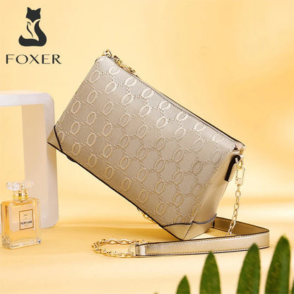 FOXER 2026 Spring Summer Women's Crossbody Bag Split Leather Fashion Chain Shoulder Bag Luxury Commuter Lady Cellphone Purse