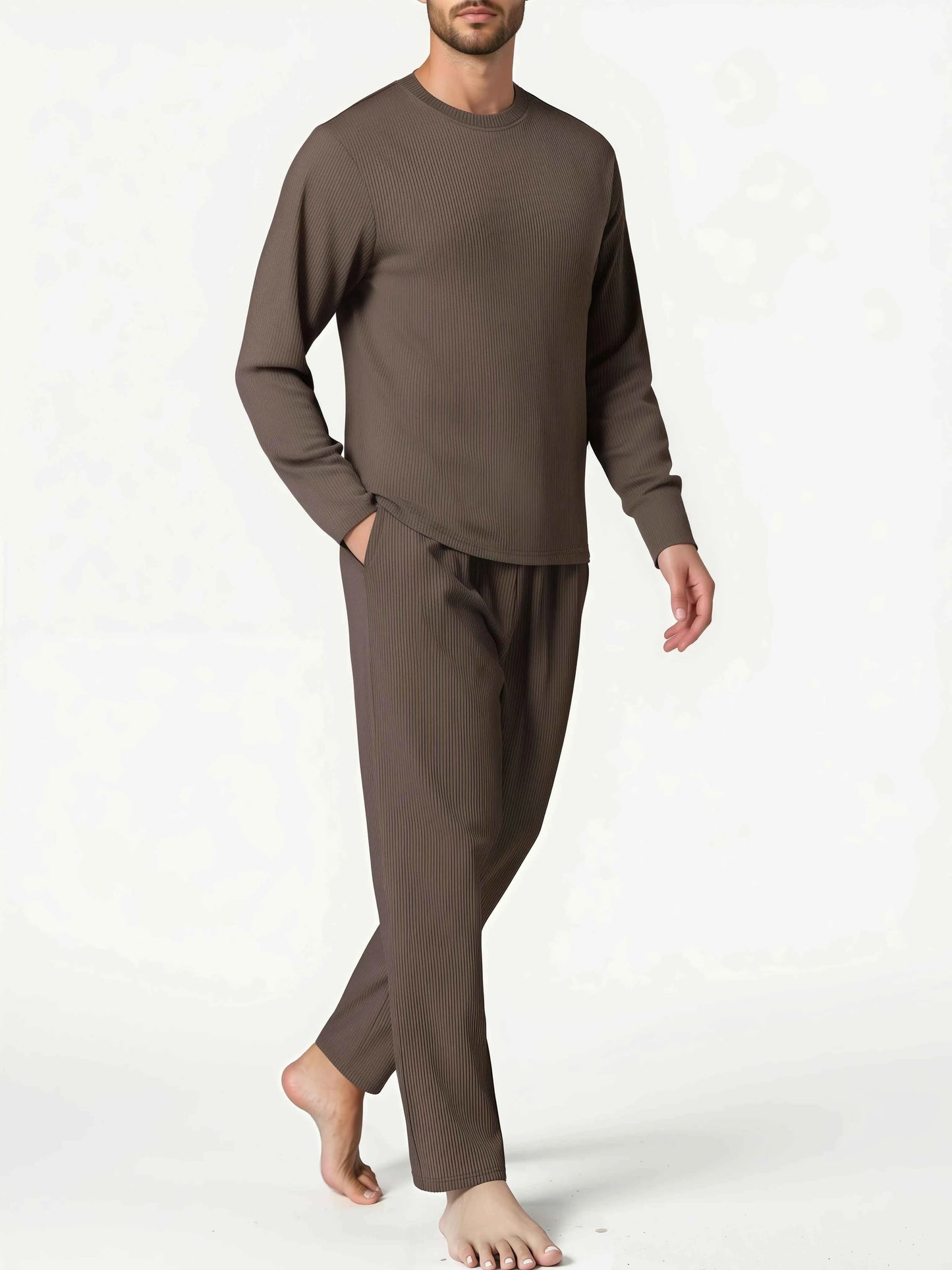 Men's long sleeve pajama set by ShopHub NZ featuring comfortable fabric and stylish design for relaxed sleepwear.