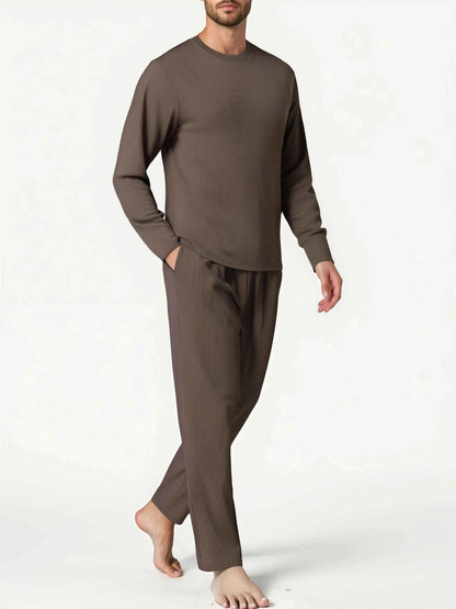Men's long sleeve pajama set by ShopHub NZ featuring comfortable fabric and stylish design for relaxed sleepwear.