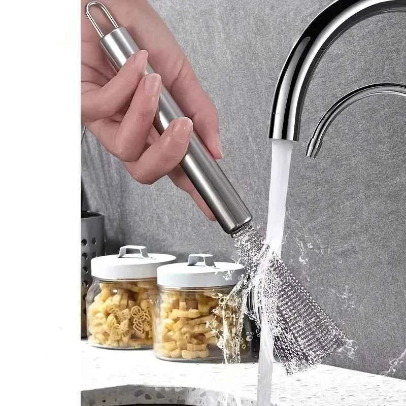 Commercial Stainless Steel Scrubber | Heavy Duty Long Handle Rust-Resistant for Pots/Pans & Grill Cleaning
