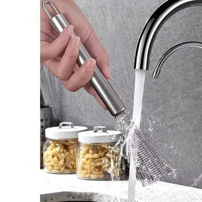 Commercial Stainless Steel Scrubber | Heavy Duty Long Handle Rust-Resistant for Pots/Pans & Grill Cleaning