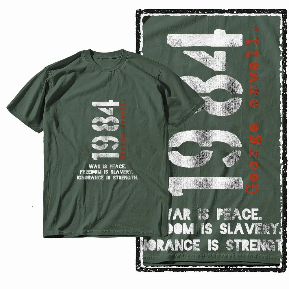 G01 Army Green Cotton Big Size 1984 Graphic Men T-shirt | Streetwear Cool Vintage O-neck Men's Tee Tshirt