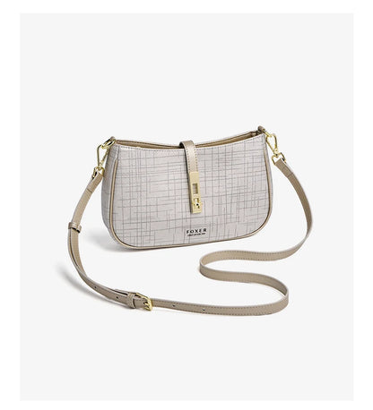 FOXER Cowhide Leather Women Baguette Shoulder Bag Light Luxury Ladies Crossbody Bag Fashion Sling Purse for Daily Dating Use