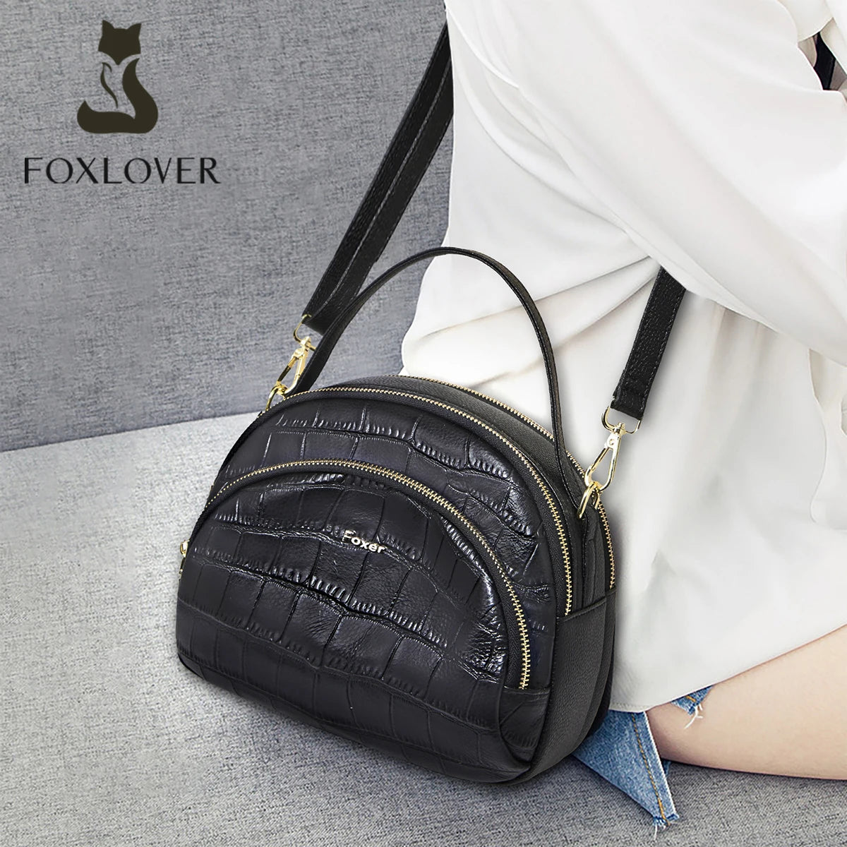 FOXER Brand Genuine Leather Top-handle Bag Women's Shoulder Bag 2026 New Chic Female Shell Bag Luxury Brand Crossbody Purse