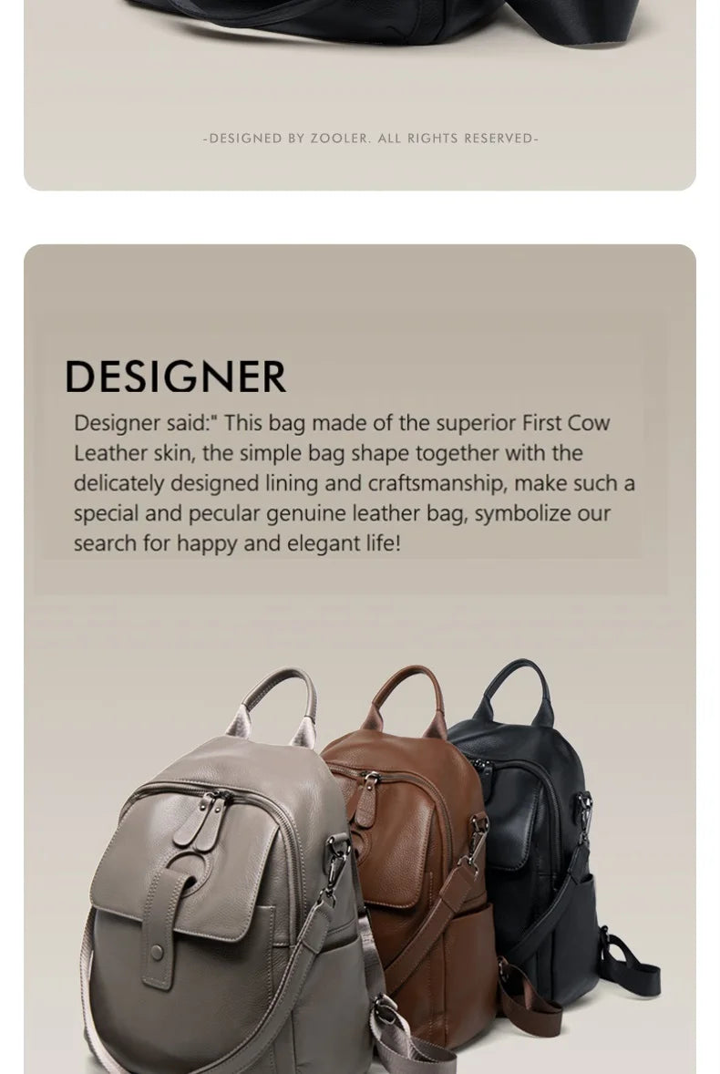 HOT ZOOLER Full Skin 100% Genuine Leather Backpack Women's Bag Classic 2026 New Large Backpack Designer Business Need #SC1700