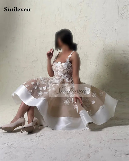 Smileven Champlgne 3D Lace Flower Wedding Dress