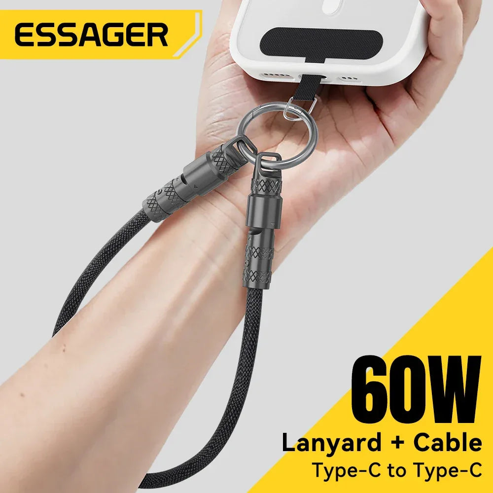 Essager 2 in 1 60W USB-C to Type-C Lanyard Data Cable - ShopHub