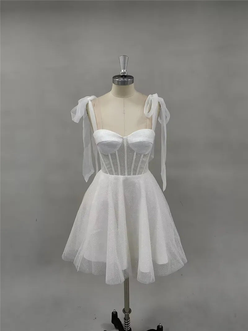 Smileven Short Wedding Dress A Line Sweetheart Neck Shiny Glitter Bride Dresses Mini Bows Strap Vestido de novia 2024 Customized