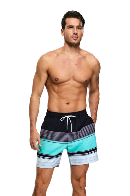 Men's summer swimming shorts by ShopHub NZ featuring quick-dry fabric, breathable mesh liner, elastic waist, and vibrant print.
