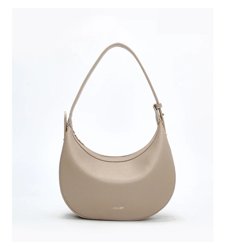 FOXER Women's Shoulder Bag PU Leather New Lady Crescent Underarm Bag Fashion Minimalist Crossbody Bag for Daily Casual Outfit