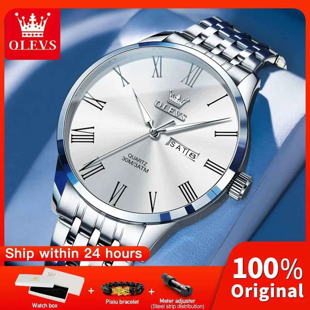 OLEVS 3633 Business Quartz Watch for Men - Waterproof Luminous Dual Calendar Display Gift