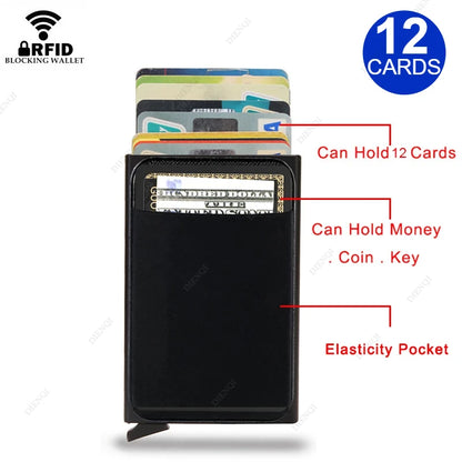 RFID Metal Wallet Double Card Case Pop Up Card Holder 12 Cards Automatic Aluminum Box Cardholder Smart Minimalist Walet for Men