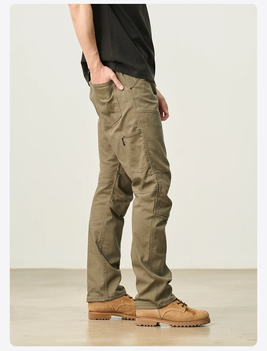 SIMWOOD 2026 Spring New Draping Motorcycle Riding Jeans Men 10oz Fashion Denim Trousers
